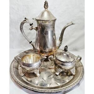 International Silver Plated Coffee Tea Service Set -Vtg Pot, Creamer, Sugar,Tray